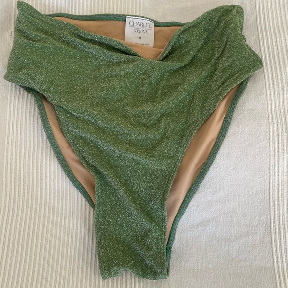 Charlee Swim, Morgan High Waist Bottom, Size M, Olive Sparkle, Australian brand - Picture 3 of 6
